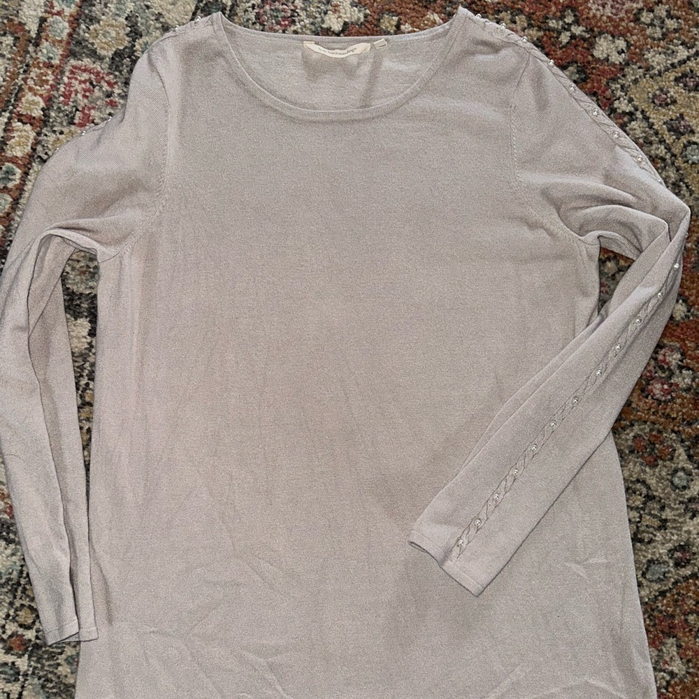 Soft surroundings crewneck sweater with pearl sleeves medium